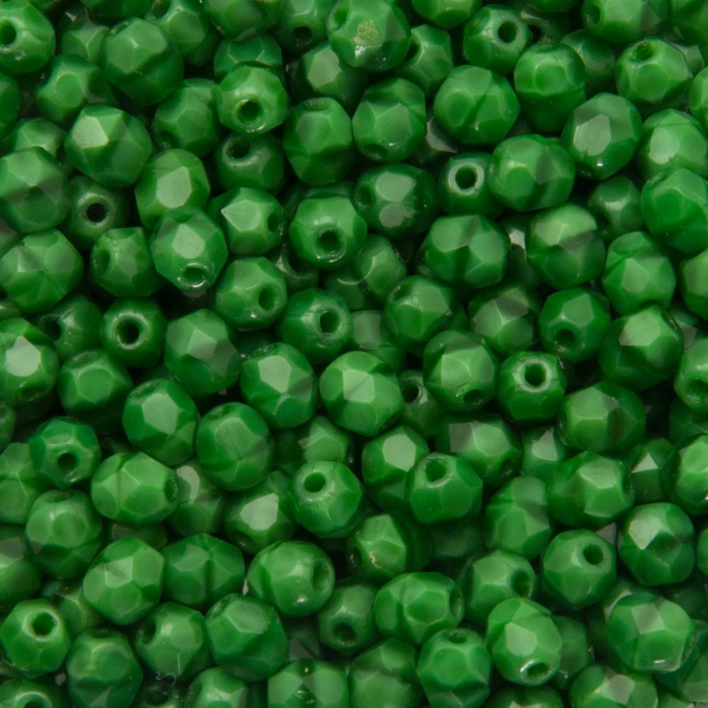 czech fire-polished round beads - black lined opaque green 4mm | 50pc