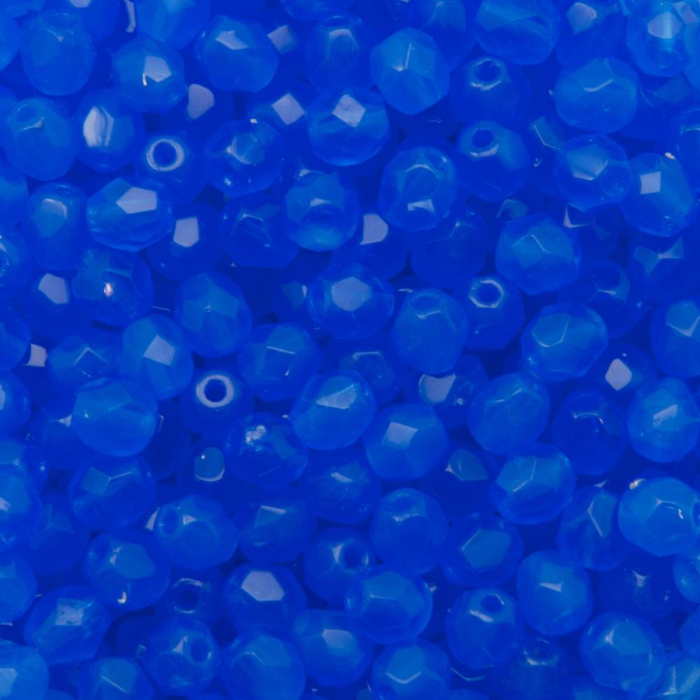 czech fire-polished round beads - opal blue 4mm | 50pc