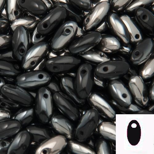 czech glass rizo beads - jet chrome 6x2,5mm | 10gr