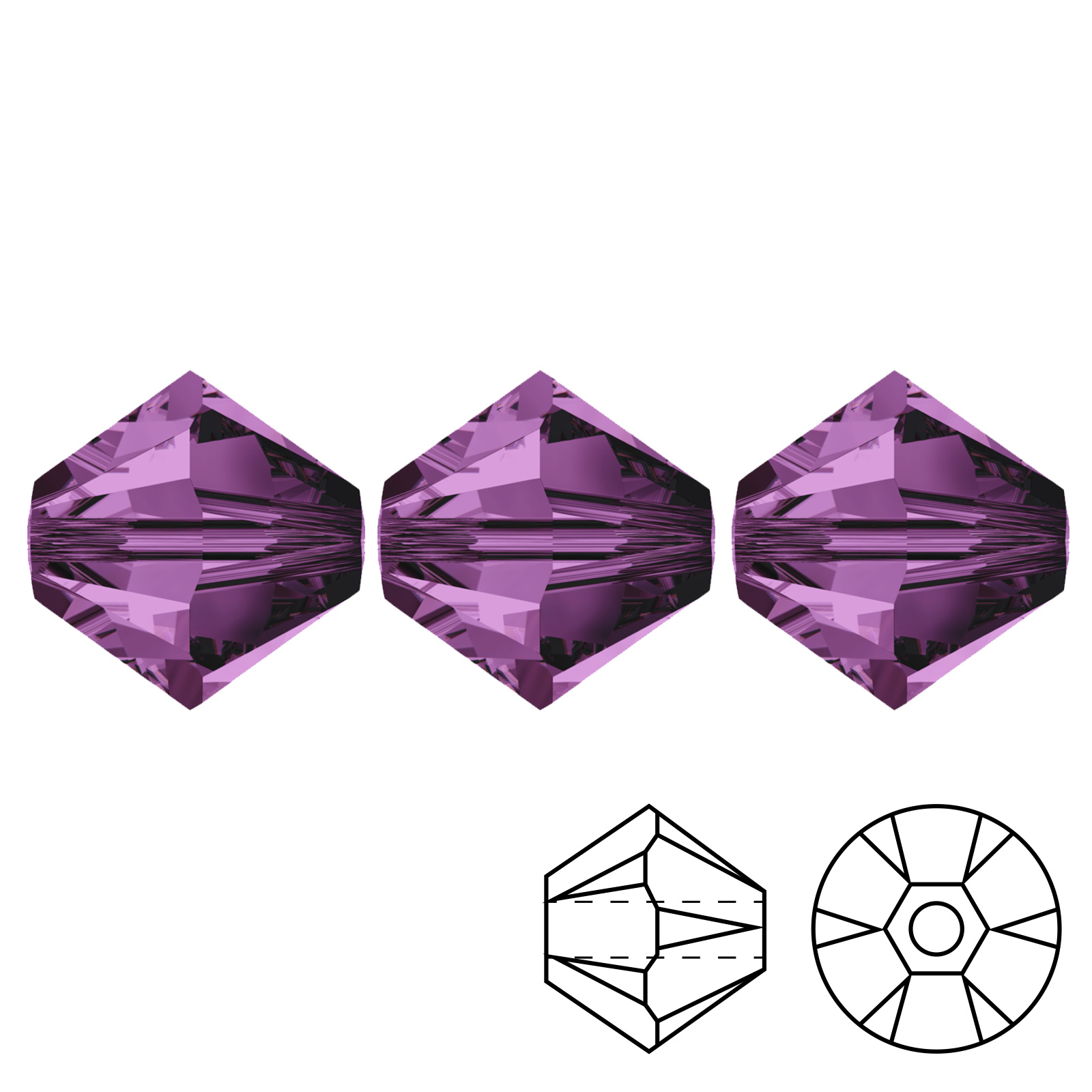 bicone (5328) amethyst 3mm | 48pc