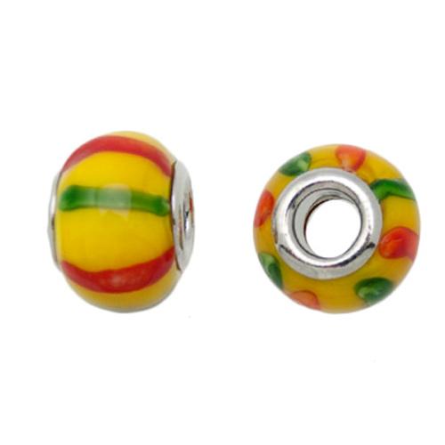 yellow and mix stripes large hole beads 14x10mm | 2pc