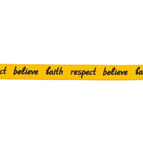 yellow printed ribbon - believe, faith, respect - 7mm | 1mt