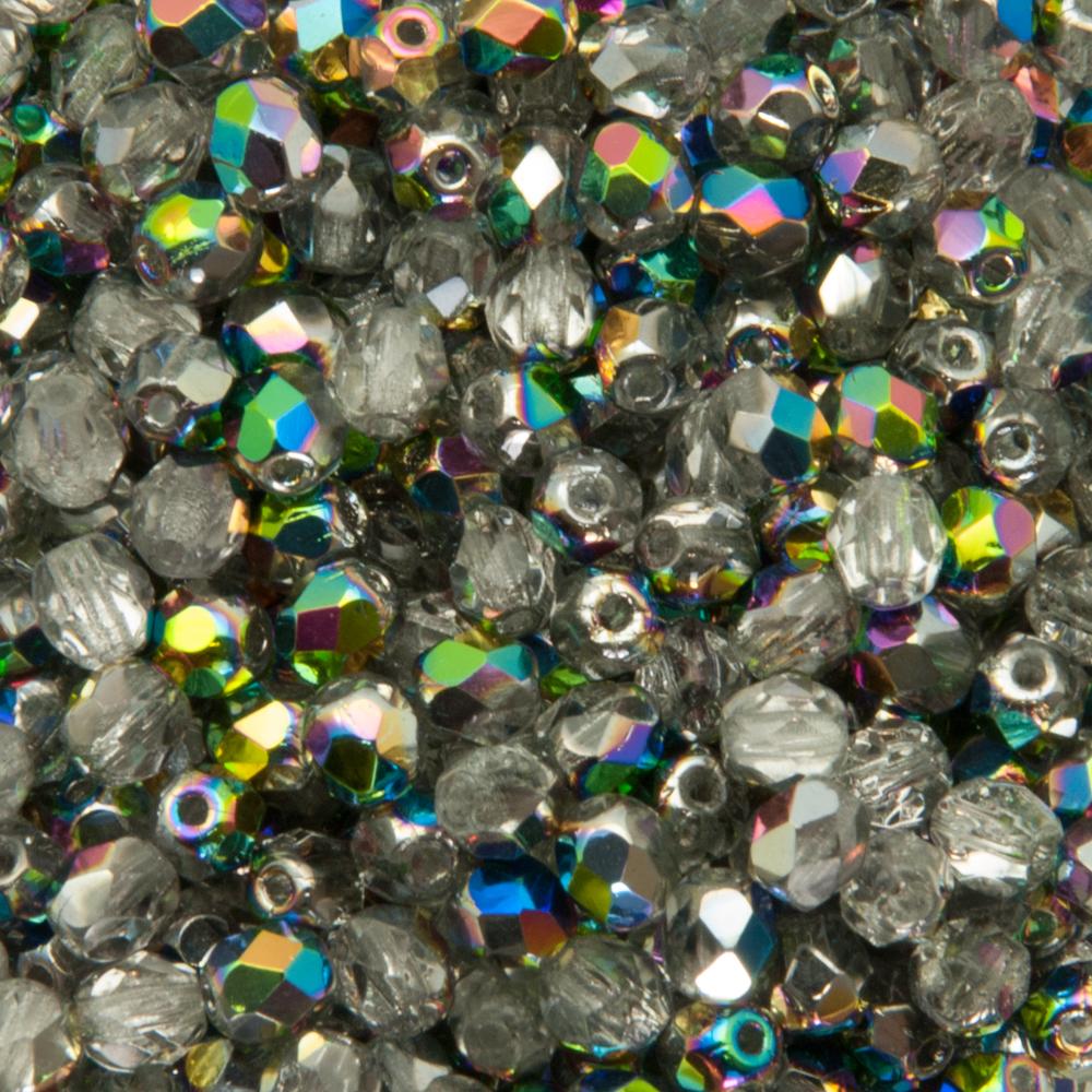 czech fire-polished round beads - crystal vitrail 4mm | 50pc