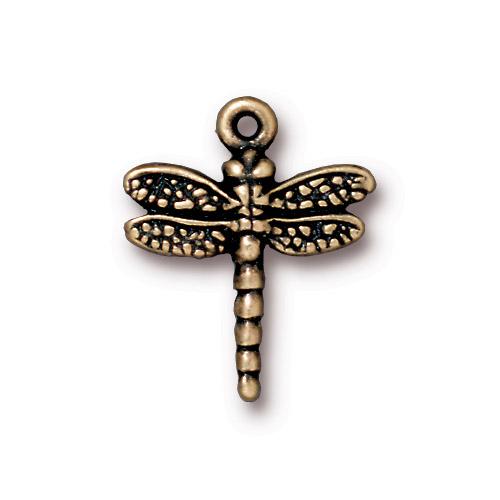 antique brass dragonfly charm 16mm | 1pc