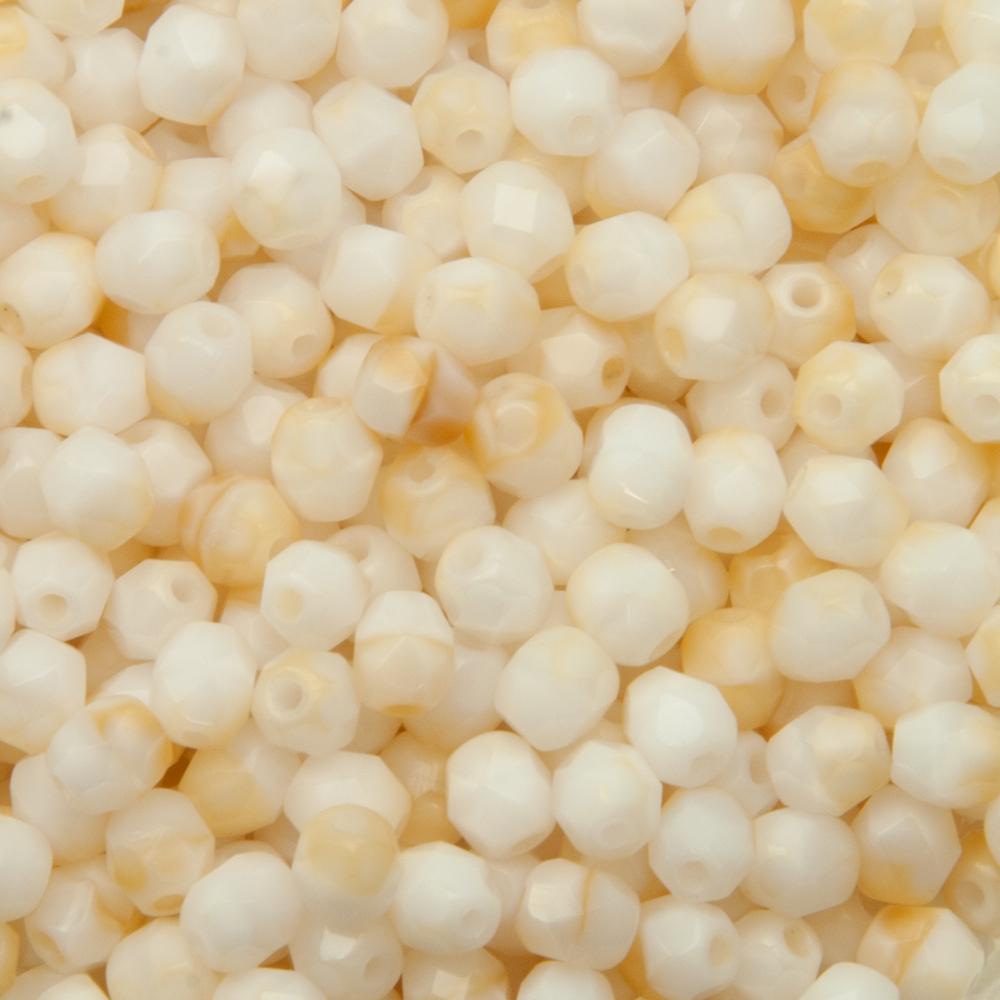 czech fire-polished round beads - opaque white/beige 4mm | 50pc