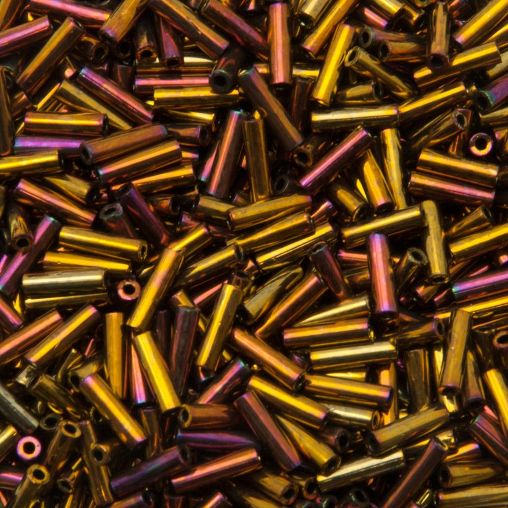 bugle miyuki beads 6mm - iris metallic gold (462) | 10gr
