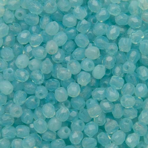 czech fire-polished round beads - milky light aquamarine 3mm | 50pc