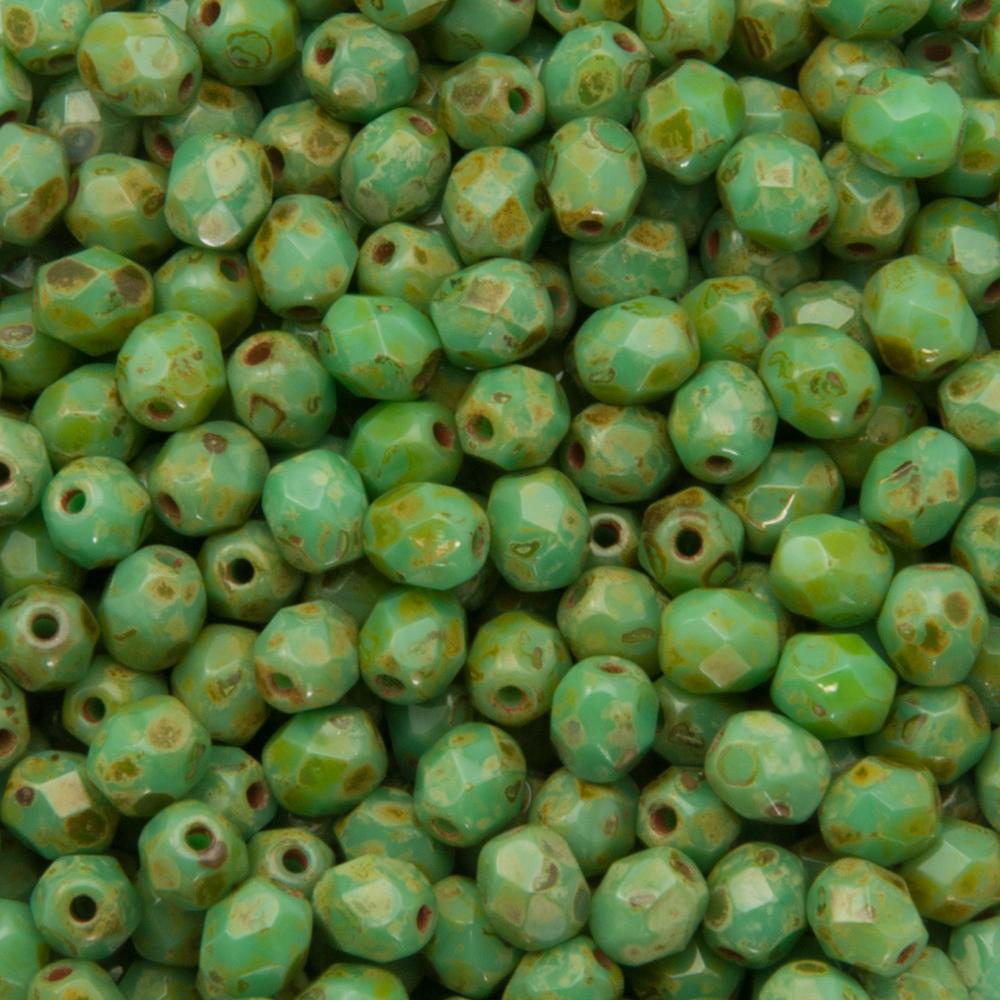 böhmische glasschliffperlen opaque green turquoise picasso 4mm | 50st