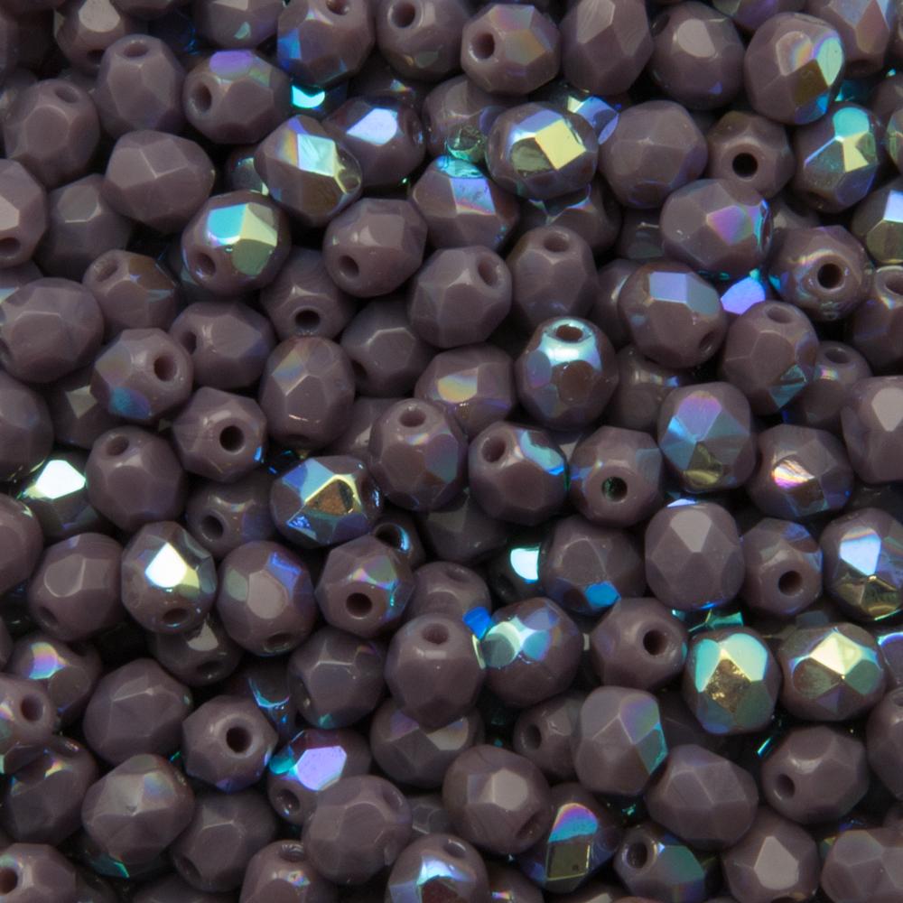 czech fire-polished round beads - opaque purple ab 4mm | 50pc