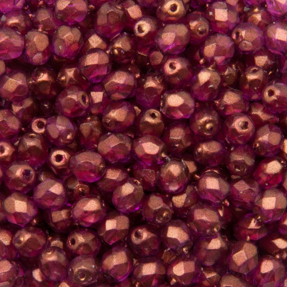 czech fire-polished round beads - halo madder rose 4mm | 50pc