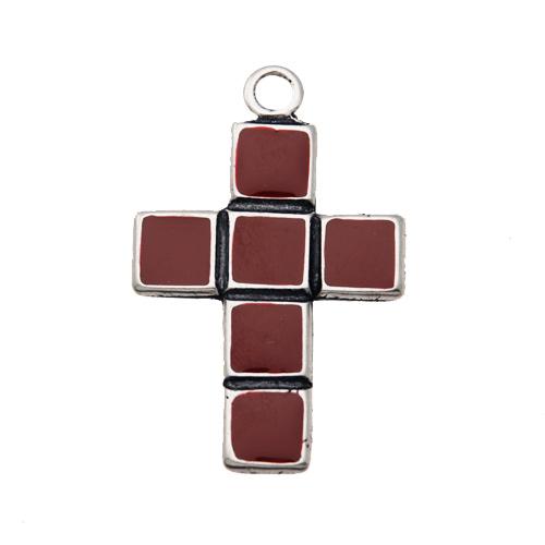 antique silver plated enameled rood charm 51x33mm | 1pc