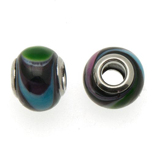 purple multicolor large hole beads 14x10mm | 2pc
