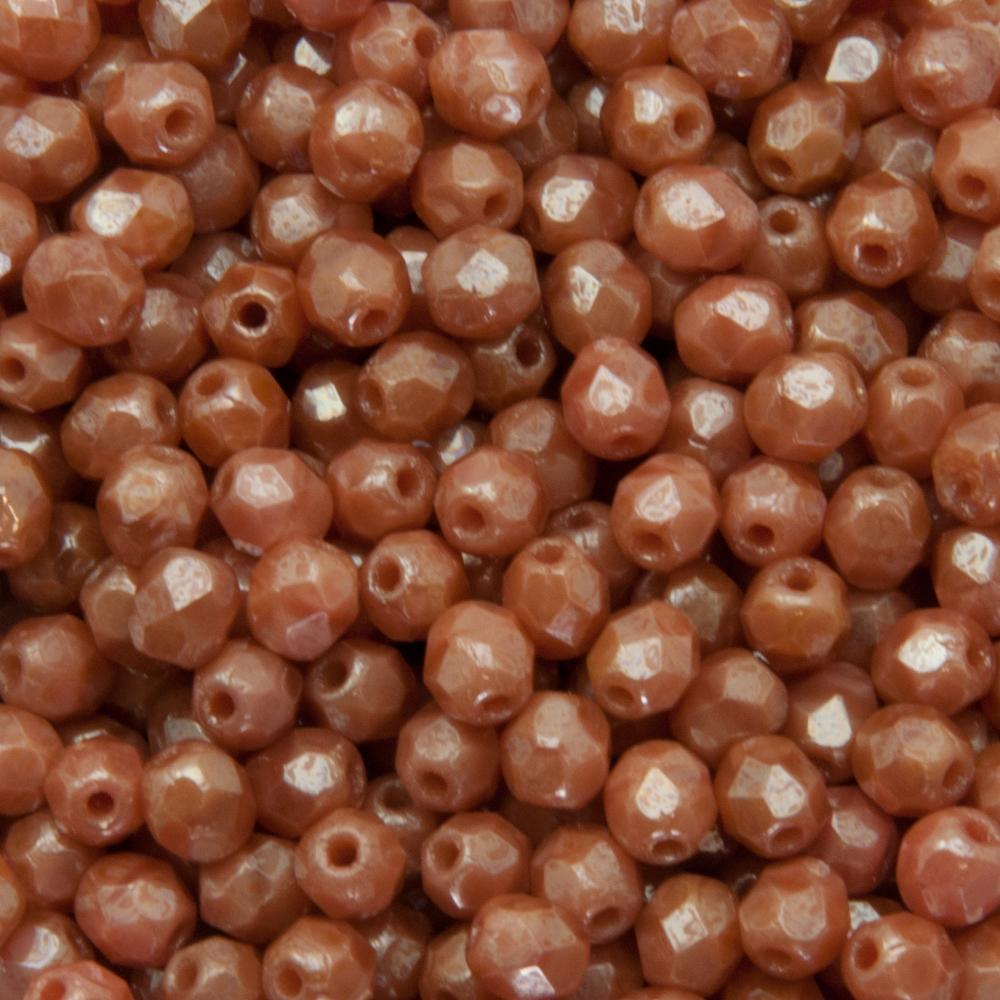 czech fire-polished round beads - luster opaque coral rose peach 4mm | 50pc