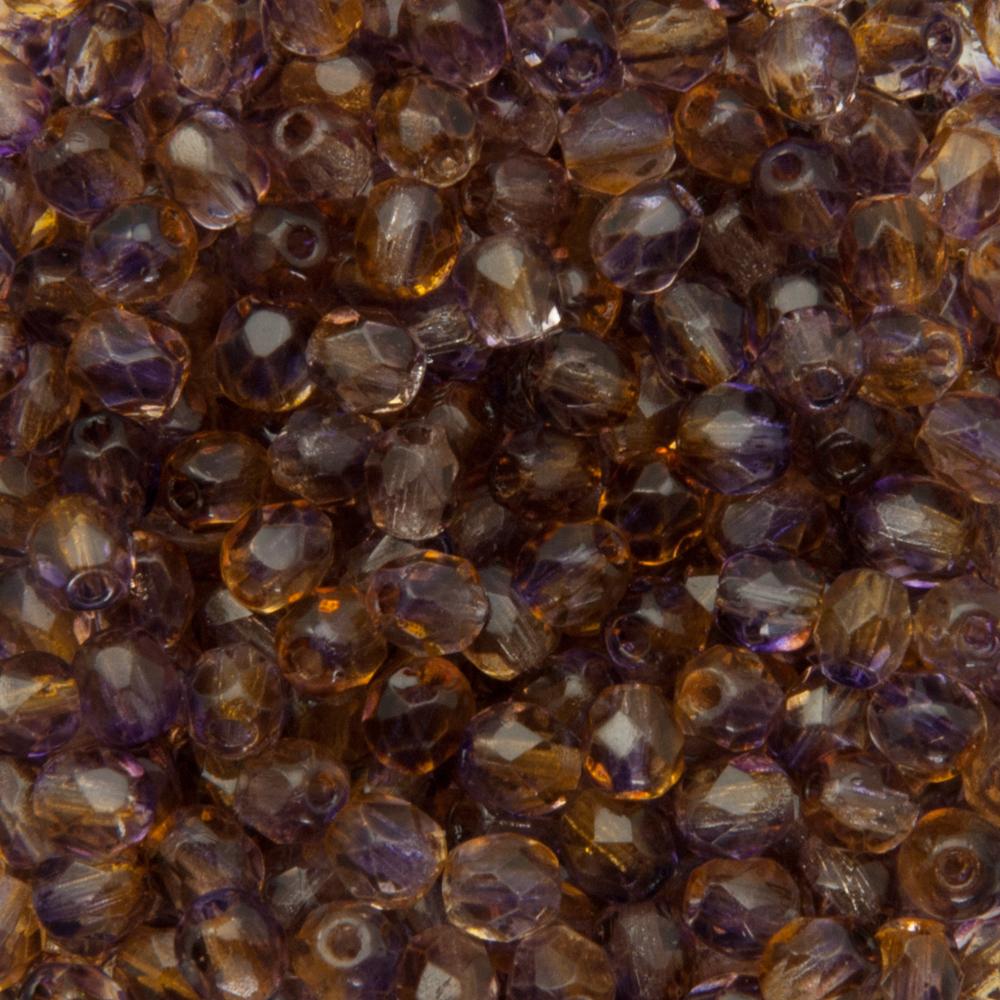 czech fire-polished round beads - cantaloupe/ grape 4mm | 50pc