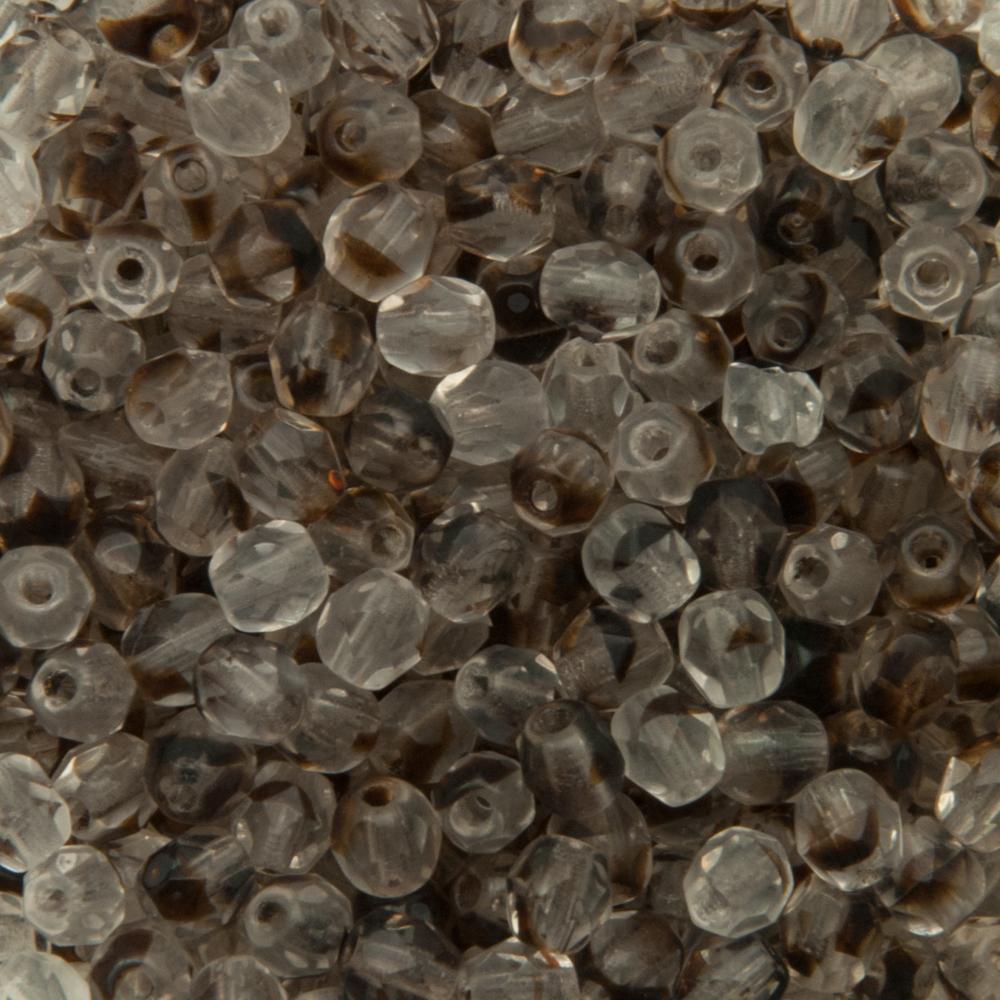 czech fire-polished round beads - crystal /smoky topaz 4mm | 50pc