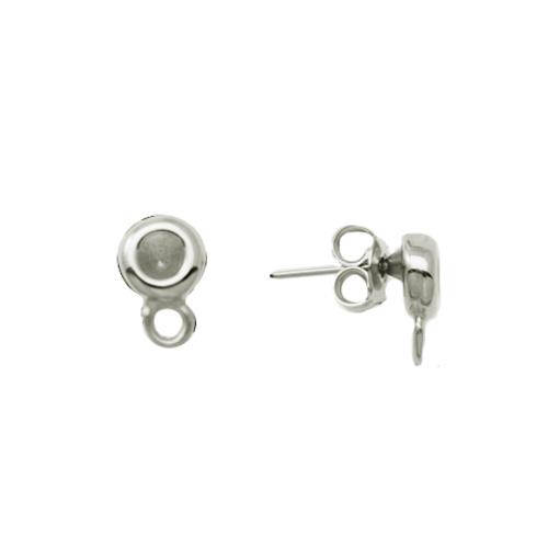 rhodium silver plated post earrings with setting 1088 pp31 (4mm) 7mm | 2pc