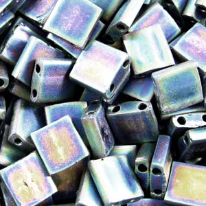 miyuki tila beads - matte black ab 5mm | 5gr