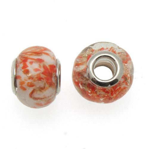 white red spotted large hole beads 14x10mm | 2pc