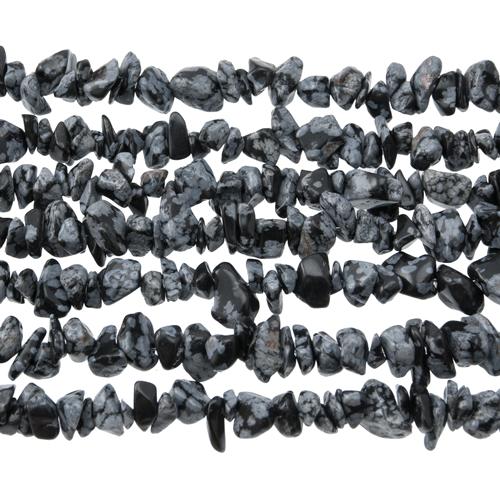 snowflake obsidian chips 5-10mm | 32-inch strand approx.