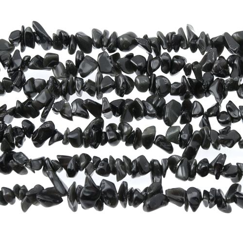 black obsidian chips 5-10mm | 32-inch strand approx.