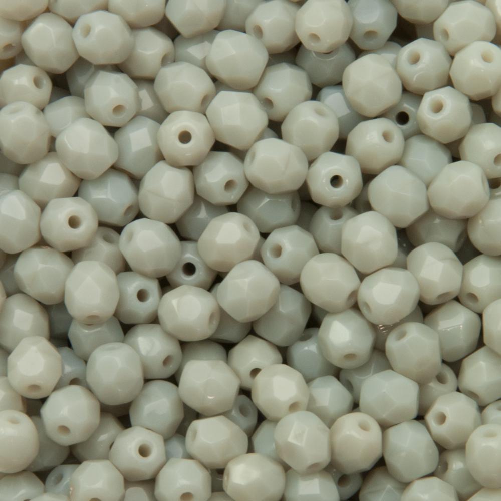czech fire-polished round beads - opaque light grey 4mm | 50pc