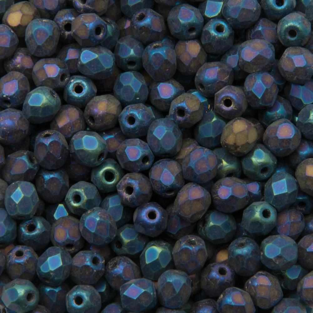 czech fire-polished round beads - matte iris blue 4mm | 50pc