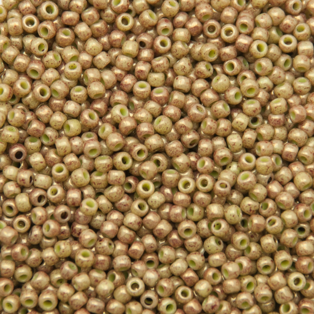 saatperlen toho 11/0 marbled opaque avocado/pink (1209) | 10gr