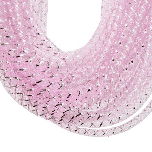 plastic net tubolar mesh - pink with silver lined 4mm | 4mt