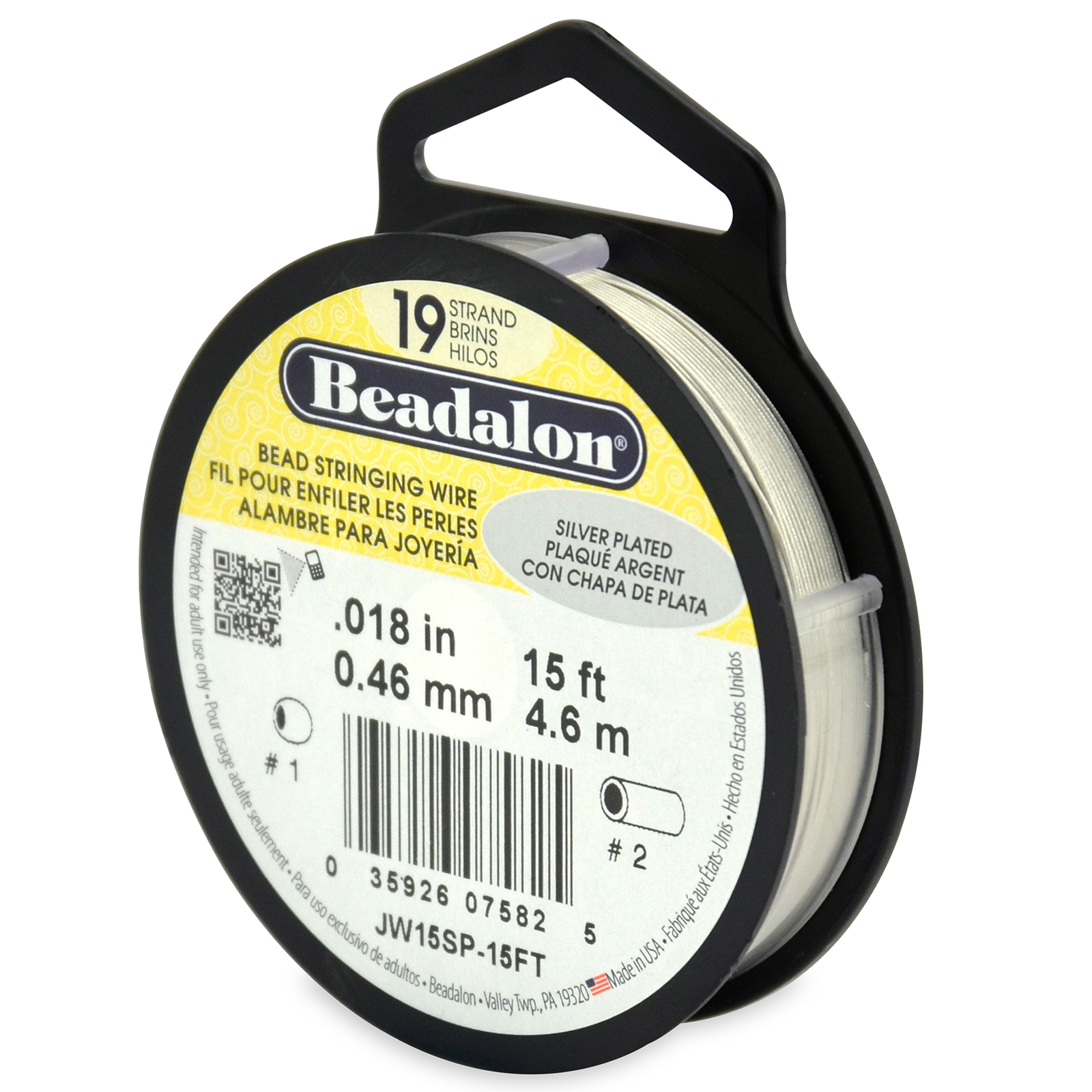 silver plated beadalon 19 strand beading wire - diameter 0,46mm - 4,6mt spool | 1pc