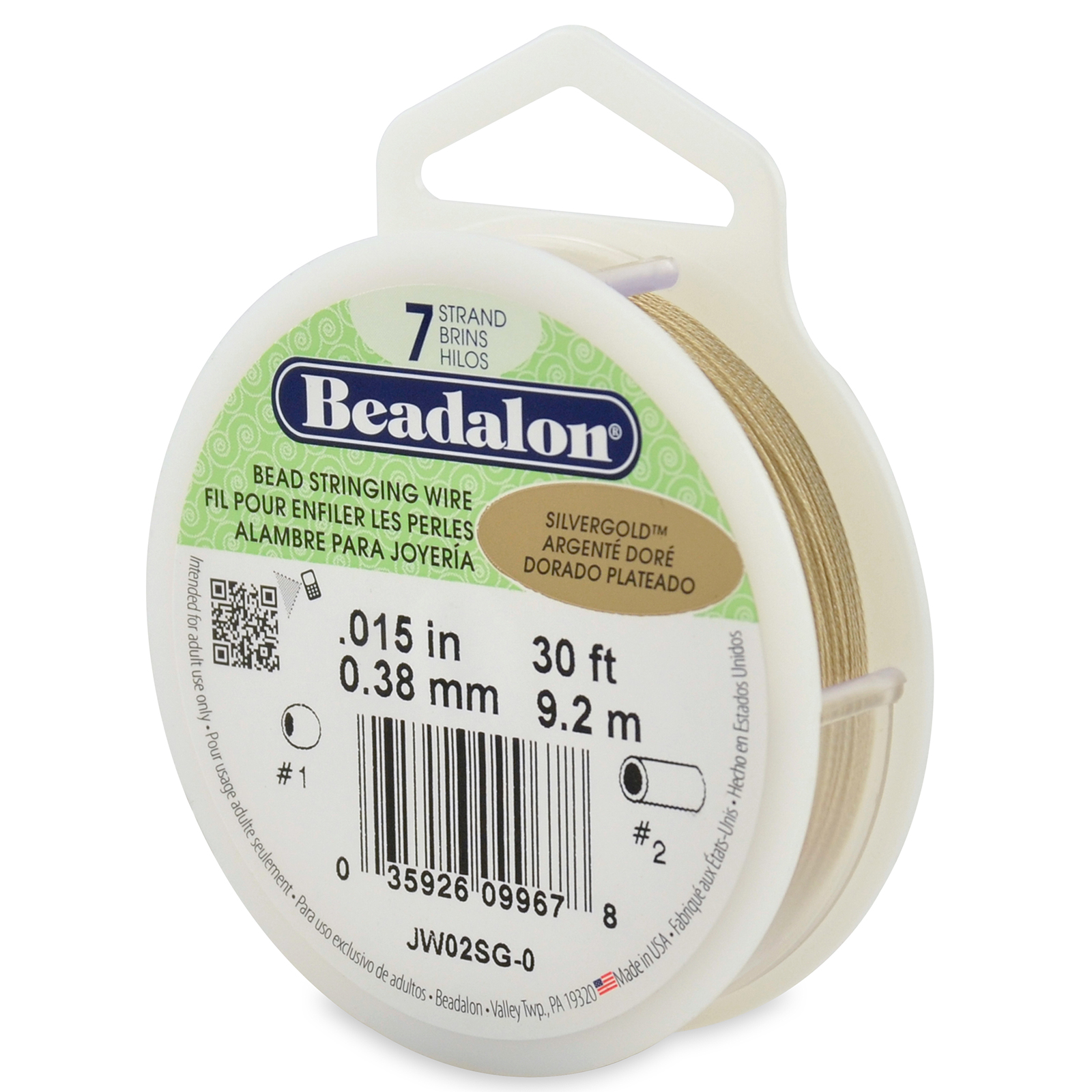 edelstahldraht beadalon metallic silvergold 7 stränge - durchmesser 0,38mm - spule 9,2mt | 1st