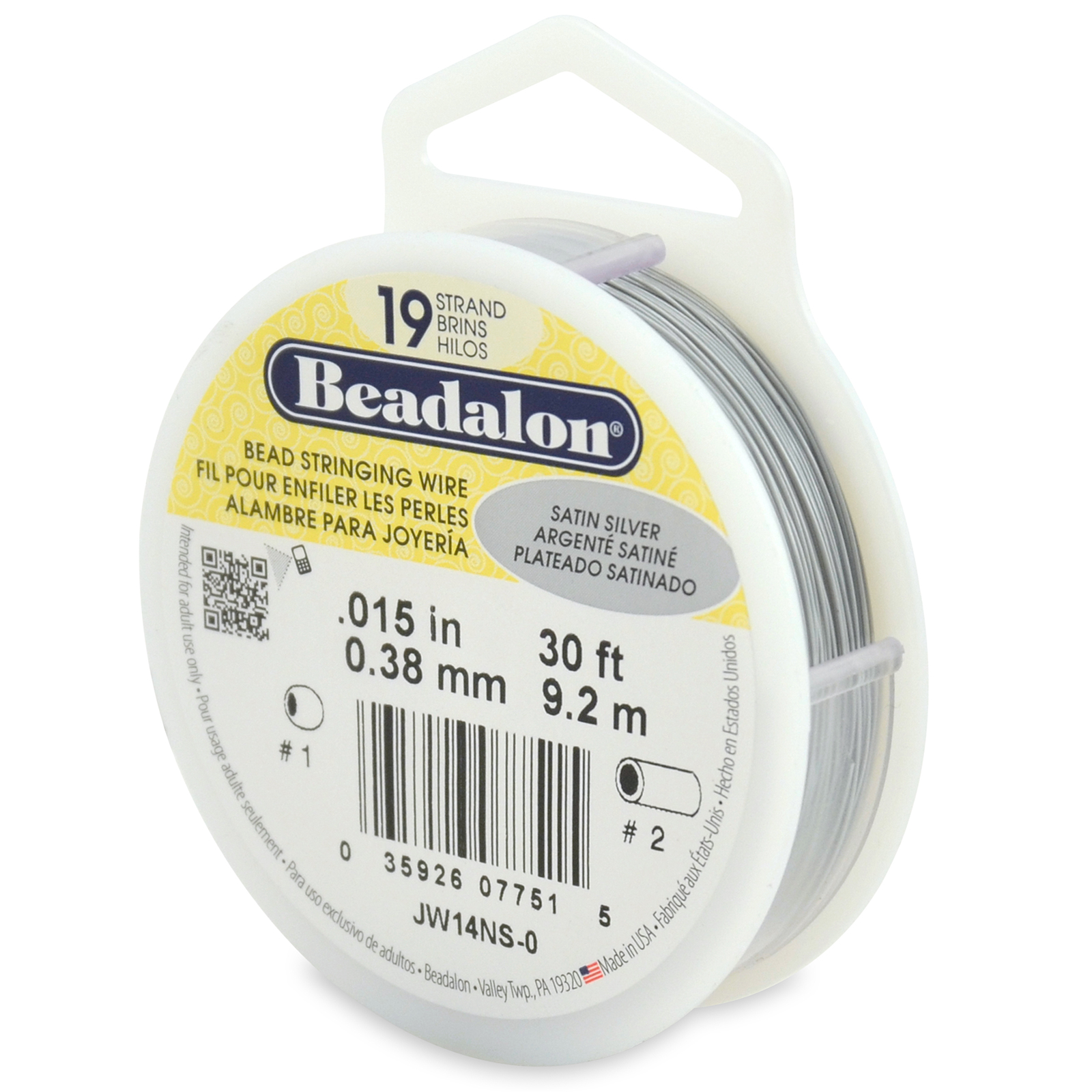satin silver beadalon 19 strand beading wire - diameter 0,38mm - 9,2mt spool | 1pc