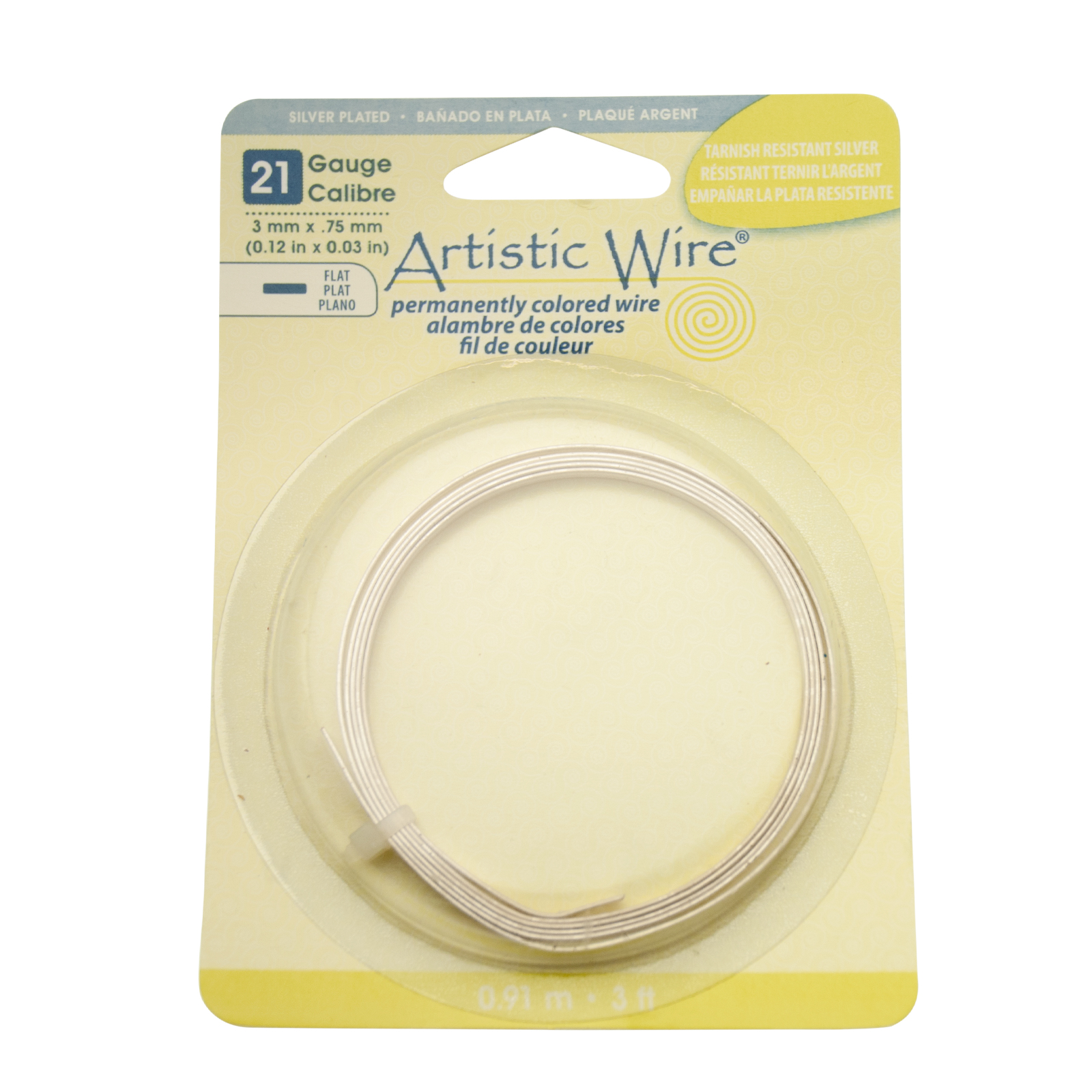 silver flat artistic wire - 3mm x 0,75mm - 0,91mt spool | 1pc