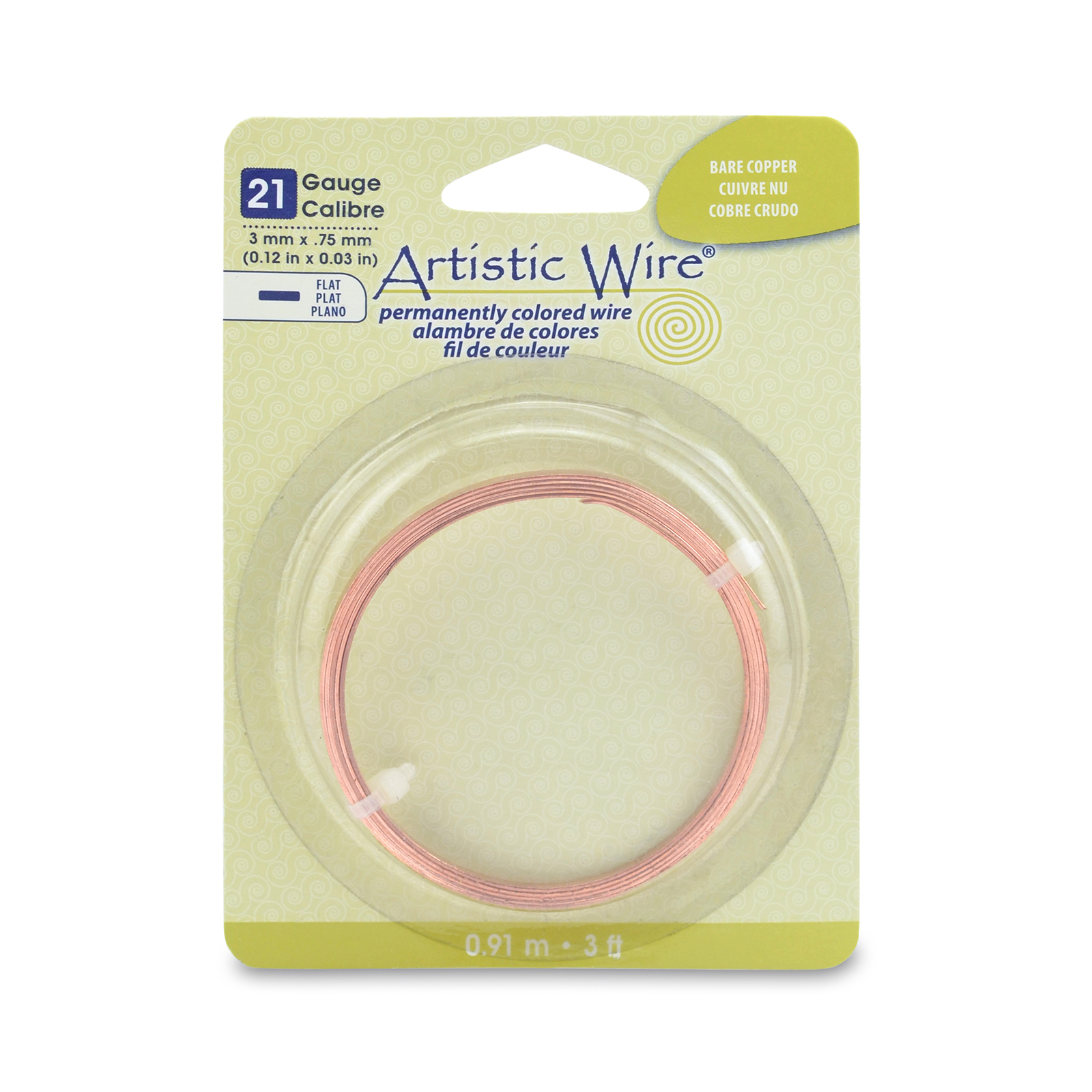 bare copper flat artistic wire - 3mm x 0,75mm - 0,91mt spool | 1pc