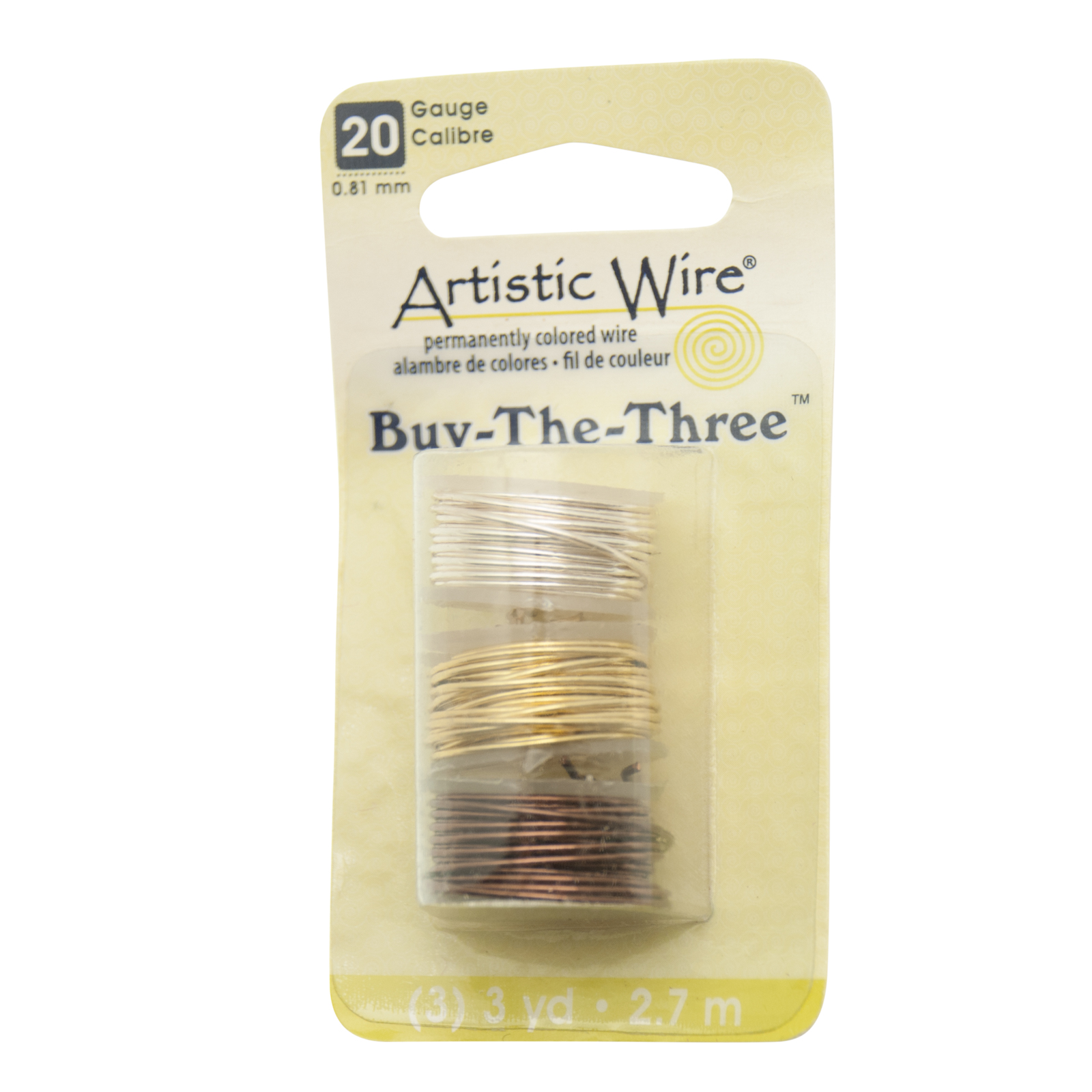 tris mix artistic wire silver, brass, antique brass - diameter 0,81mm - 2,7 mt x 3 spool | 1pc