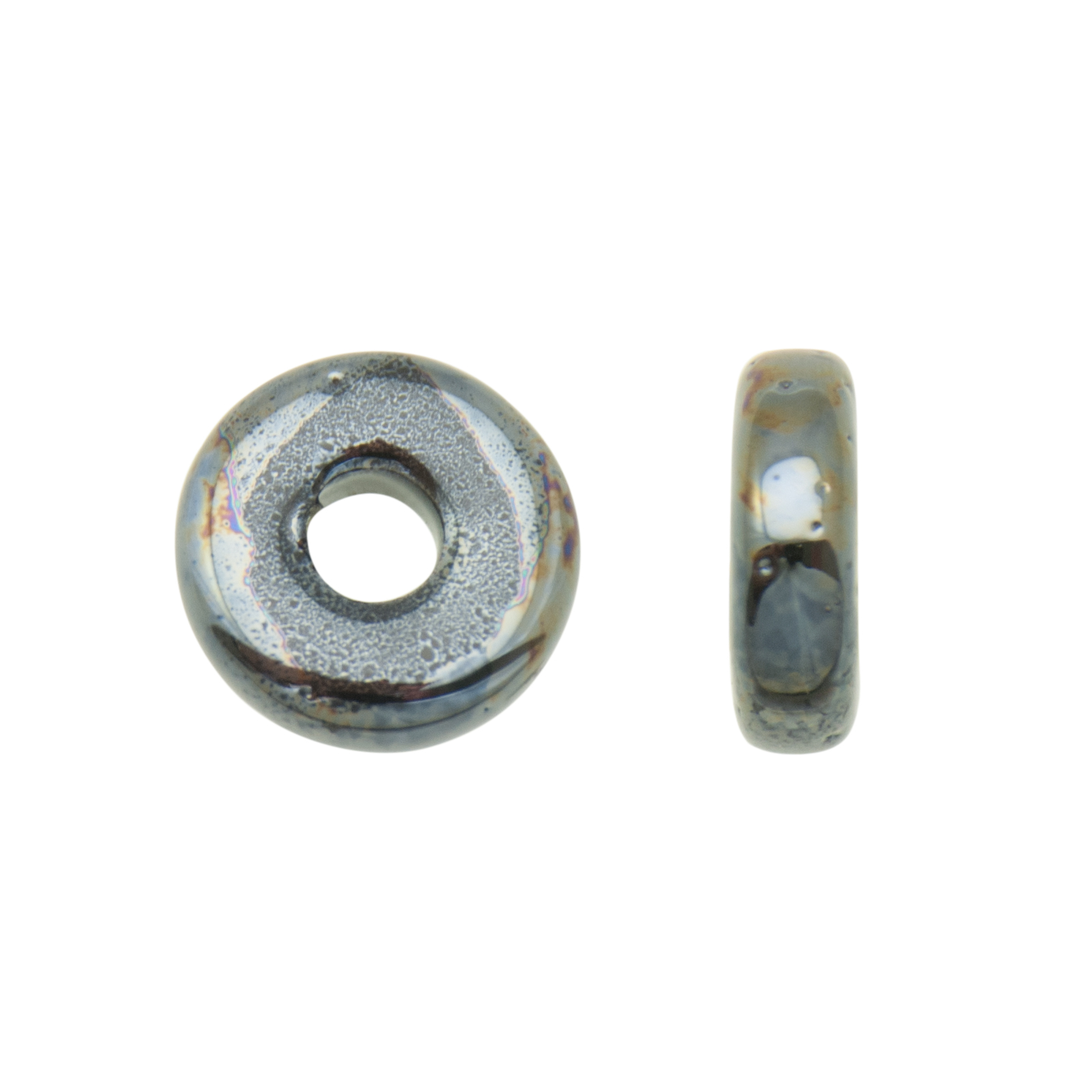 keramik rondelle - jet hematite - 16x5mm | 2st