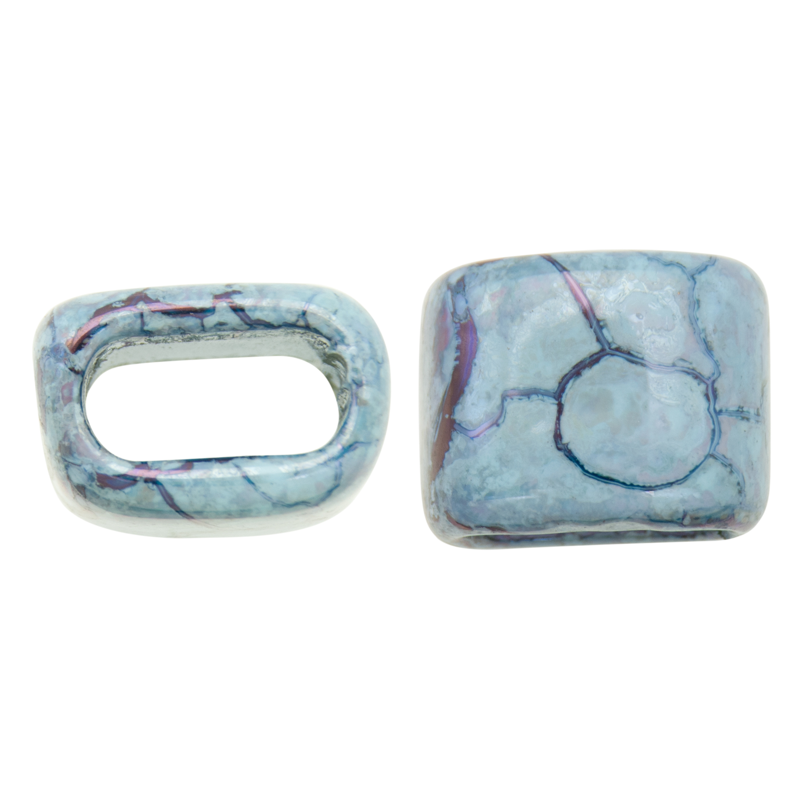 ceramic climbing bead sky blue crackle tube double 26x20x17mm | 1pc