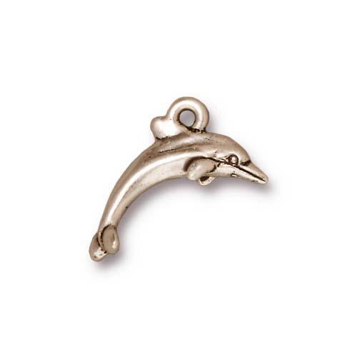 antique silver plated dolphin charm 13mm | 1pc