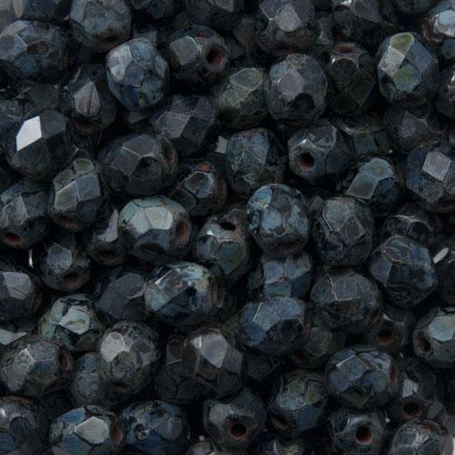 czech fire-polished round beads opaque jet picasso 4mm | 50pc