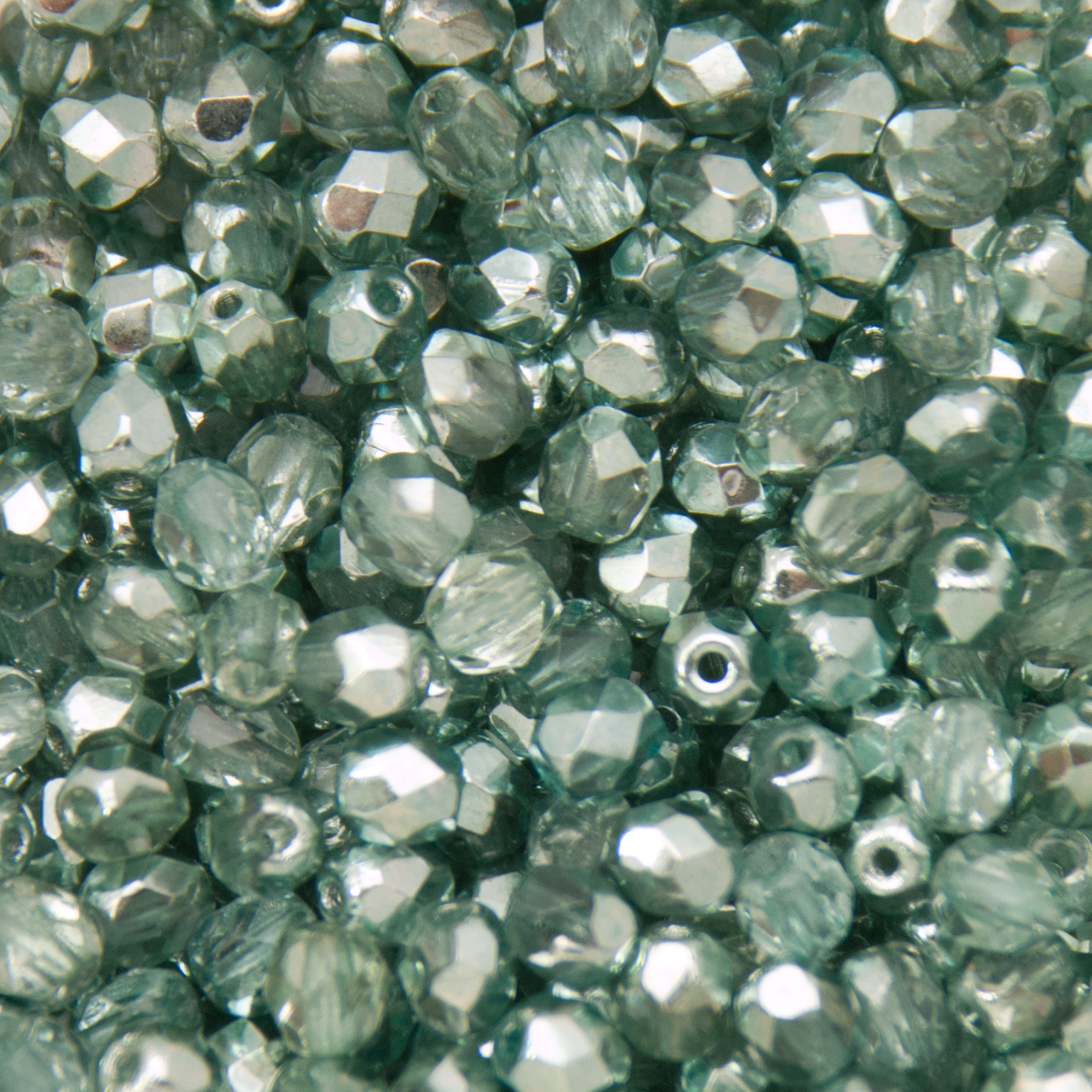 czech fire-polished round beads - coated silver/teal 4mm | 50pc