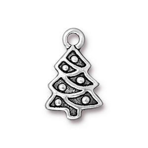 antique silver plated christmas tree charm 21mm | 1pc