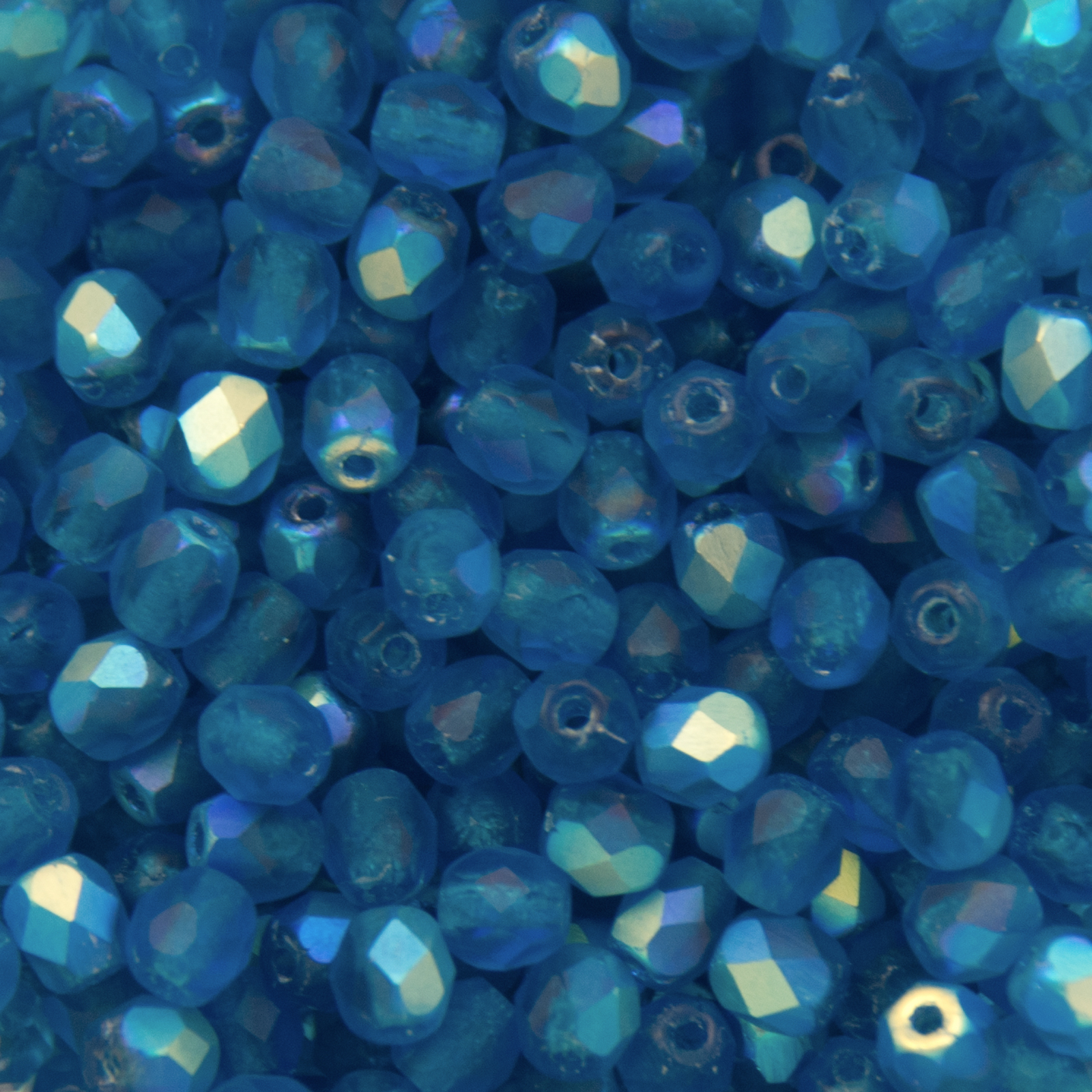 czech fire-polished round beads - matte capri blue ab 4mm | 50pc