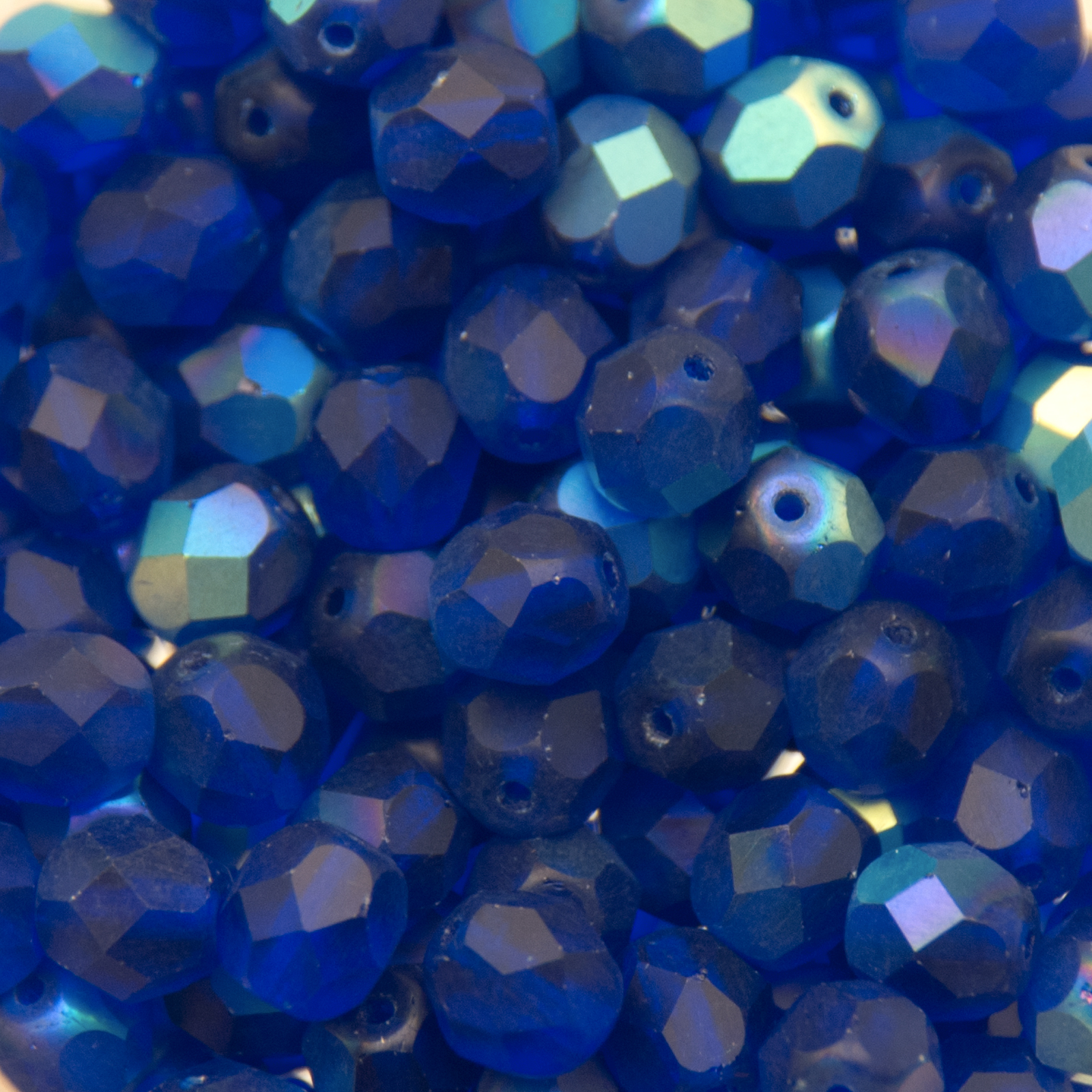 czech fire-polished round beads - matte cobalt ab 6mm | 25pc