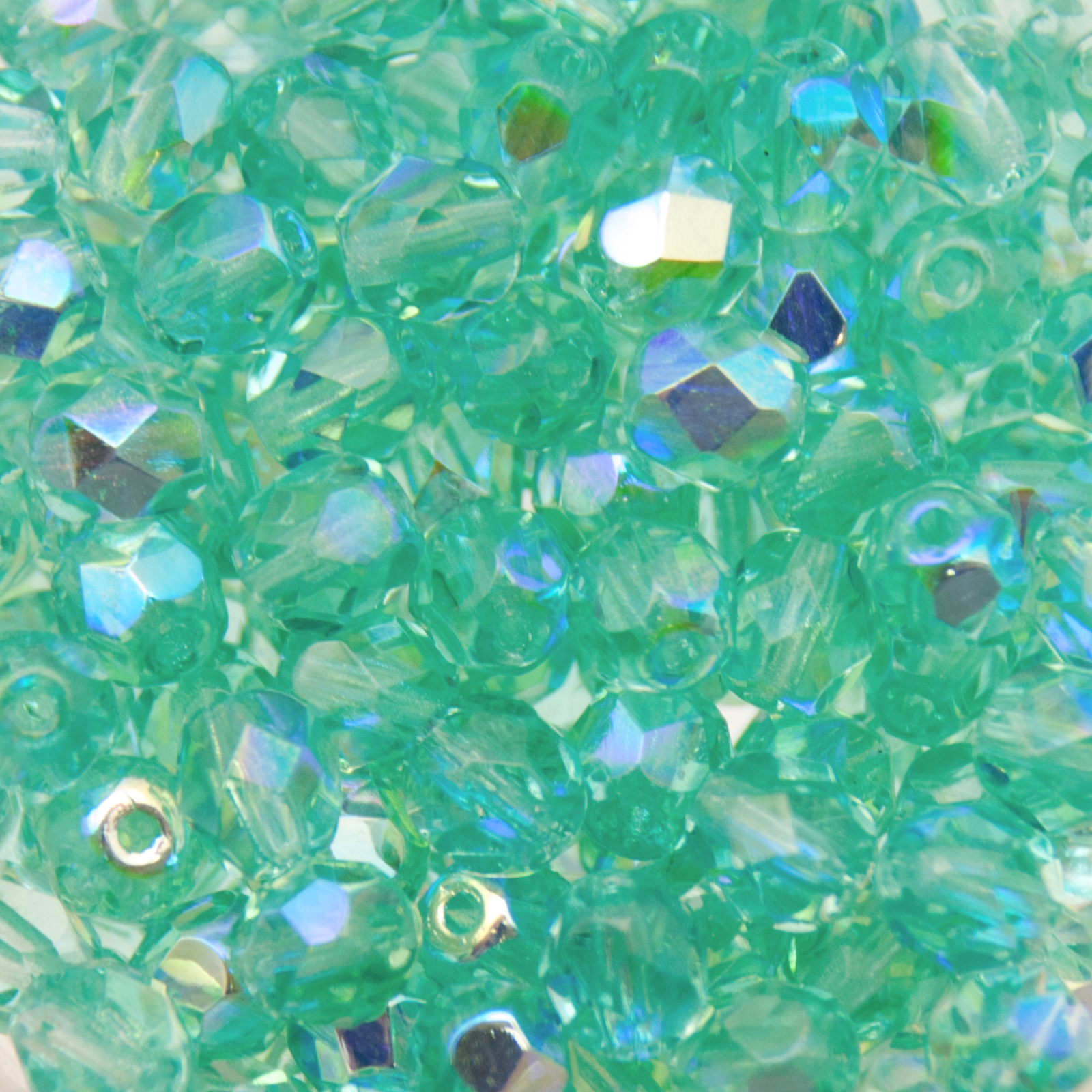 czech fire-polished round beads - light teal ab 6mm | 25pc