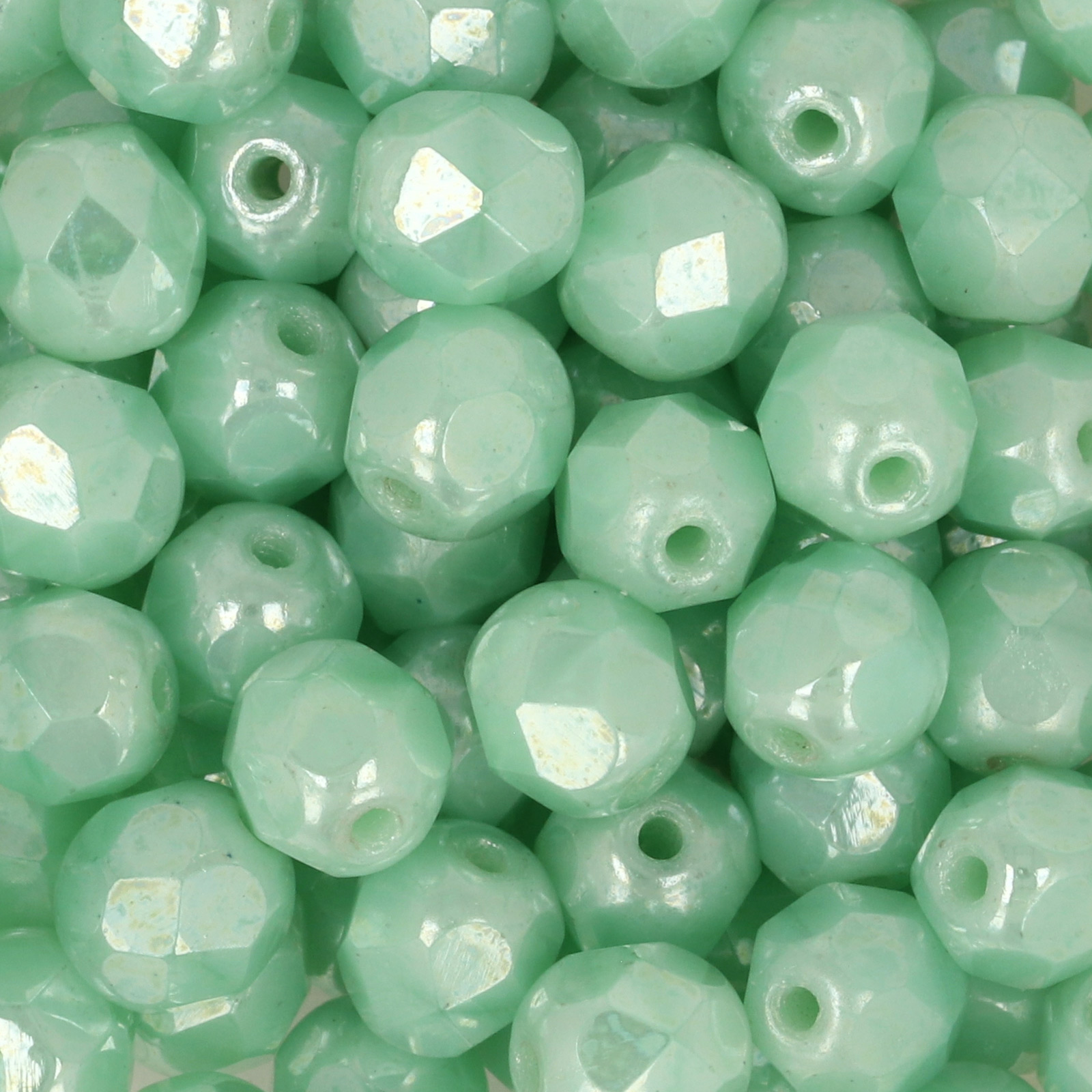 czech fire-polished round beads - luster opaque light mint 6mm | 25pc