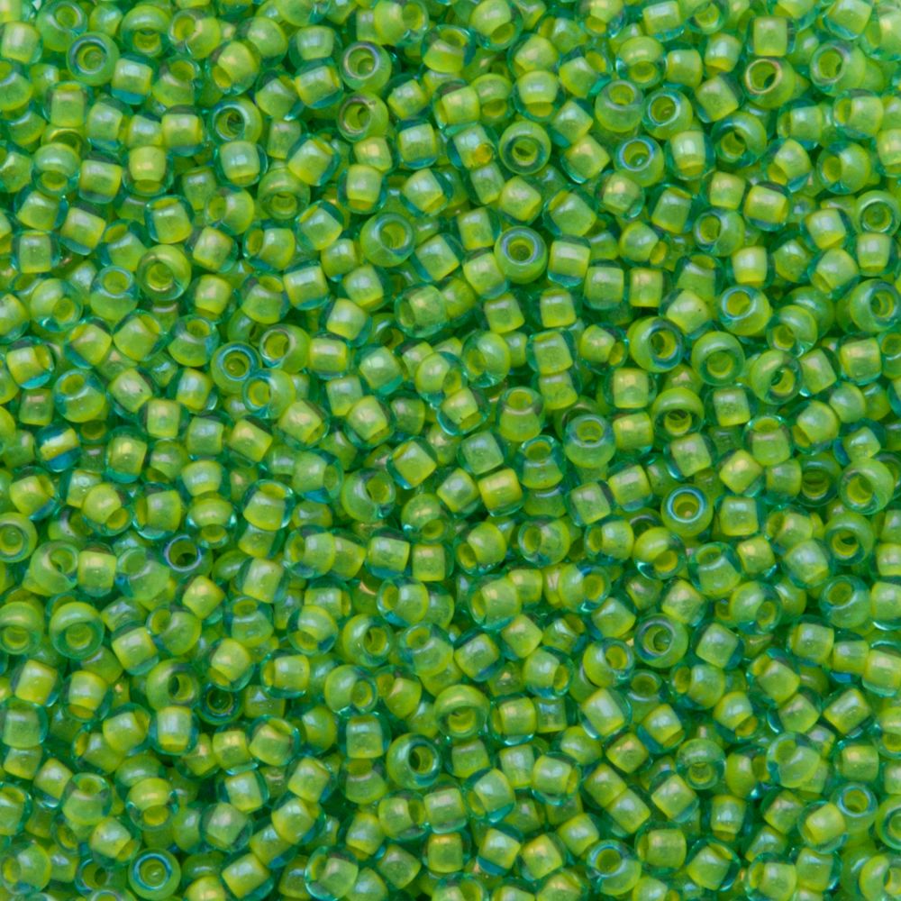 rocaille toho seed beads 11/0 inside color aqua/opaque yellow lined (307) | 10gr
