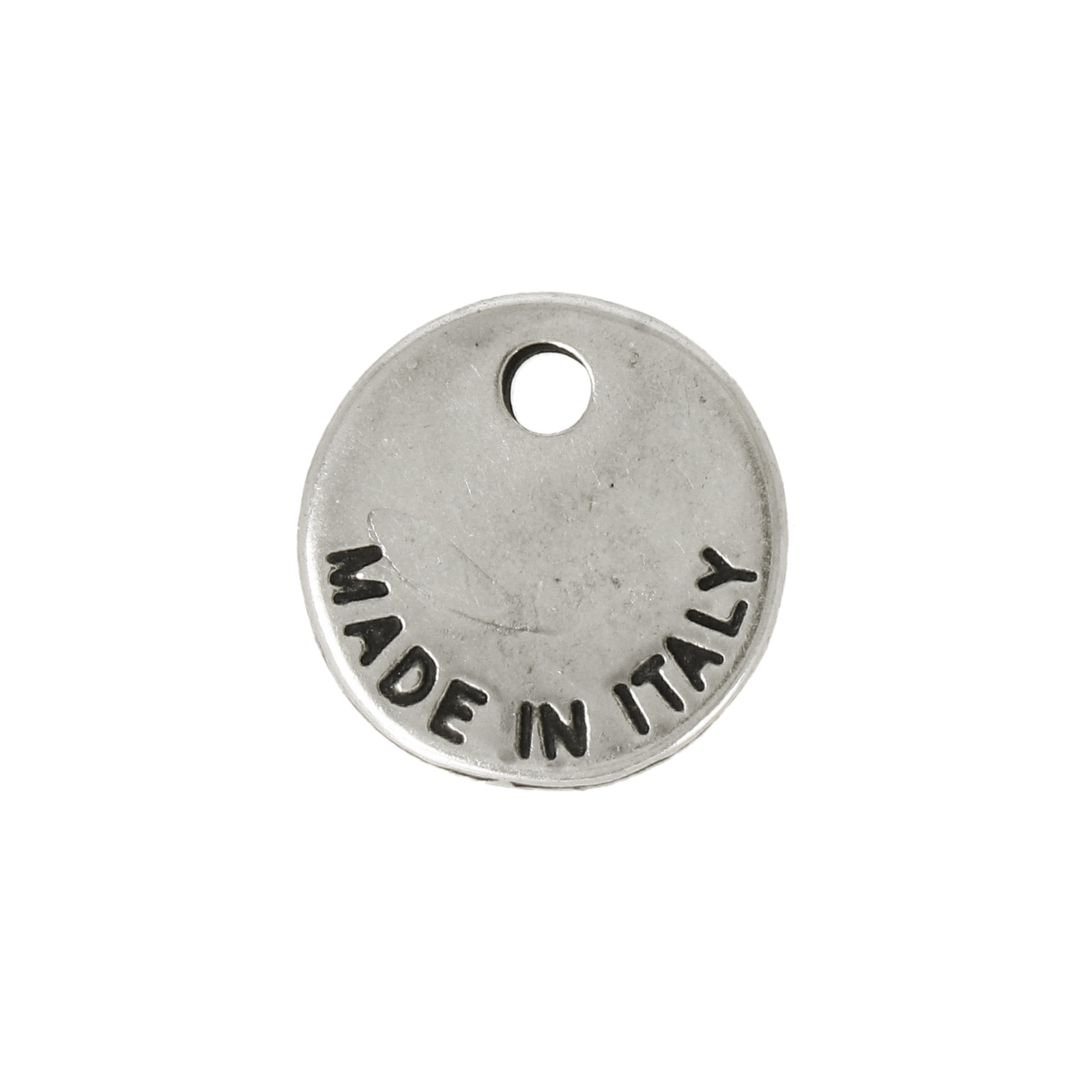 gravierte platte puck made in italy antik versilbert 12mm | 5st