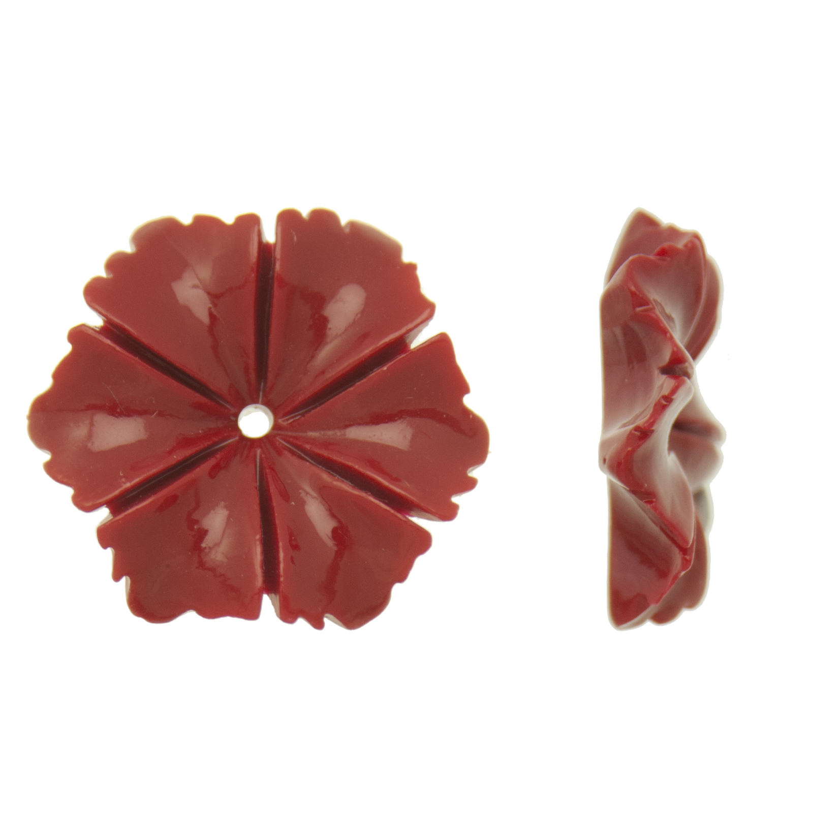 resin stone flower - coral red - center drilled 25mm | 1pc