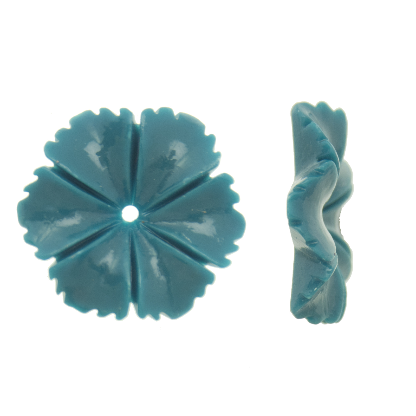 resin stone flower - teal - center drilled 25mm | 1pc