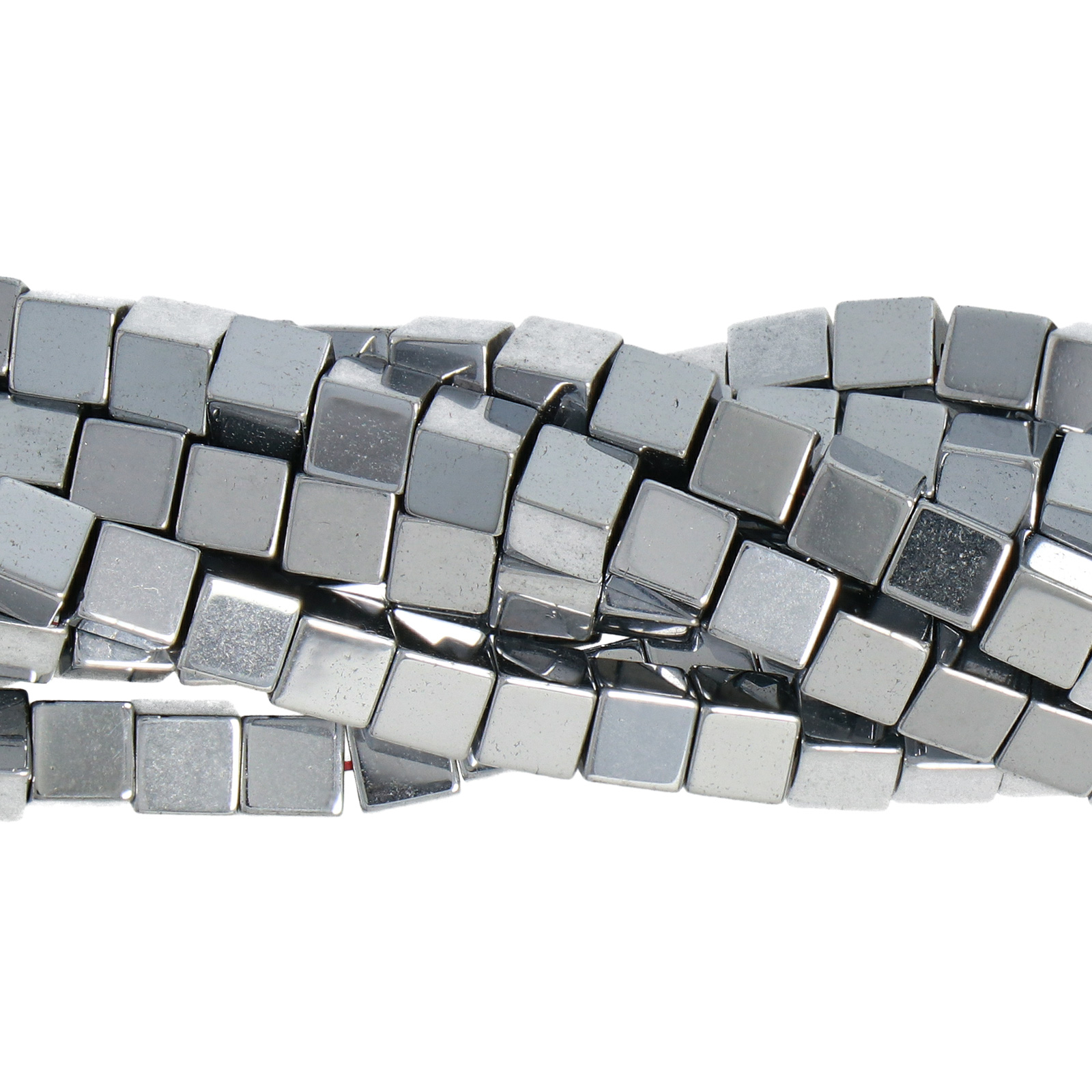 hematite plated silver smooth cube 4mm | 15/16-inch strand