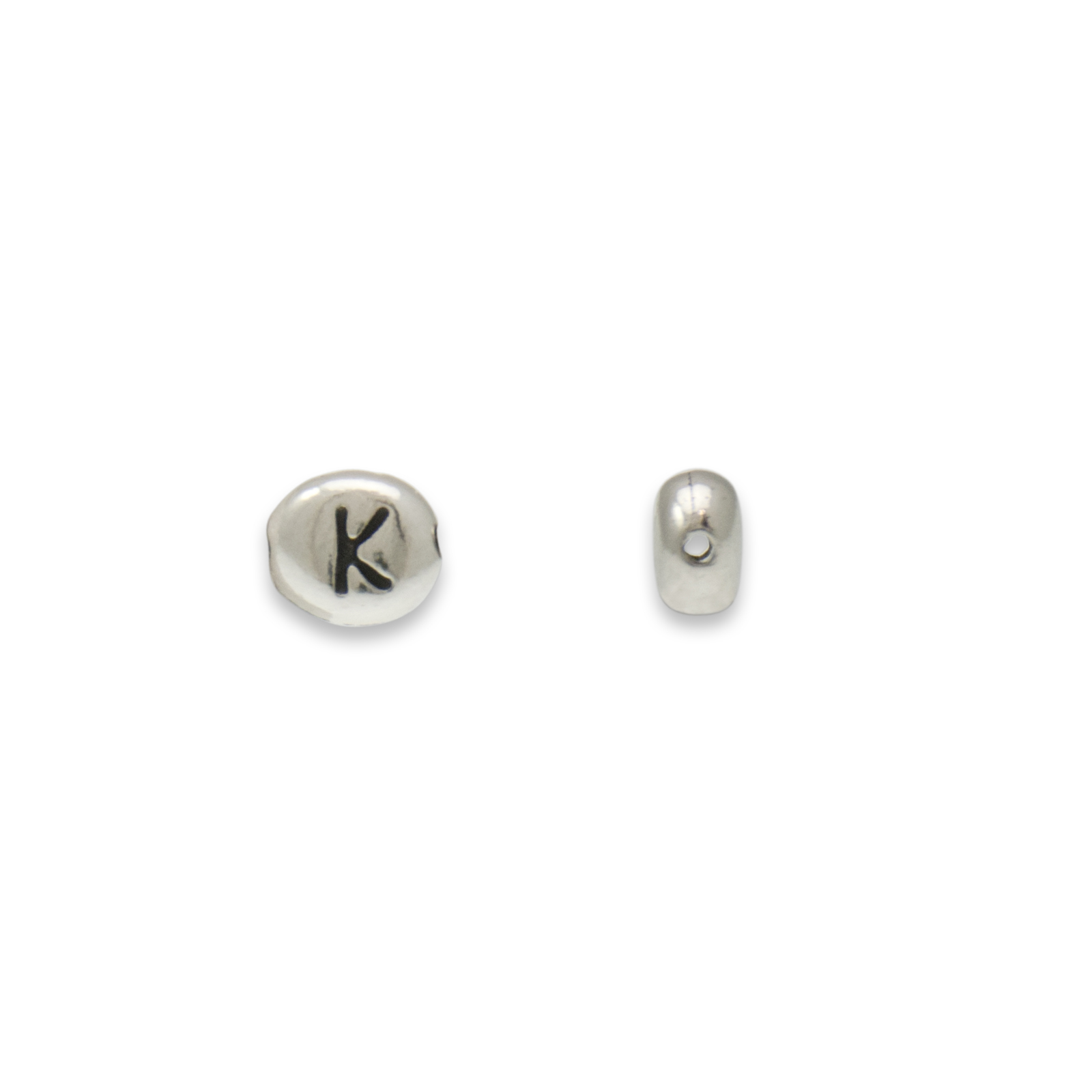 antique silver plated alphabet bead - letter k - 8x6mm | 1pc